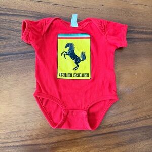 Red Baby Ferrari Bodysuit with Italian Stallion Horse Graphic 12M